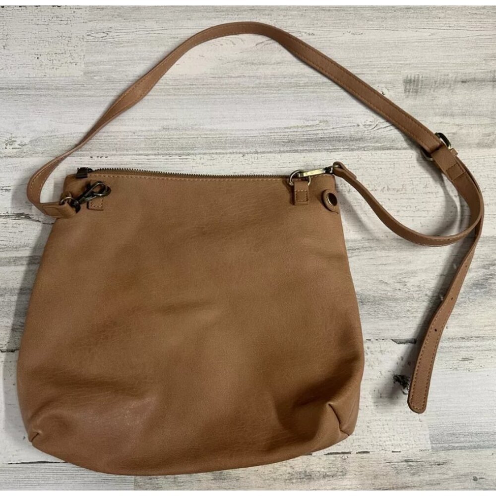 Antik Kraft Vegan‎ Leather Tan Brown Crossbody 12”x 11.5” Minimalist Casual